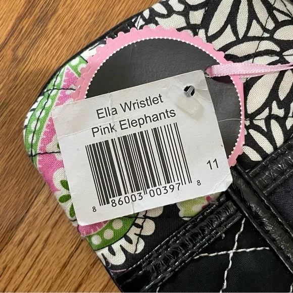 Vera Bradley Ella Wristlet Pink Elephants Black Multi Women’s Patchwork Quilted - Picture 5 of 7